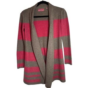 Brunella Gori 100% Wool Striped Pink and Tan Open Front Medium Cardigan